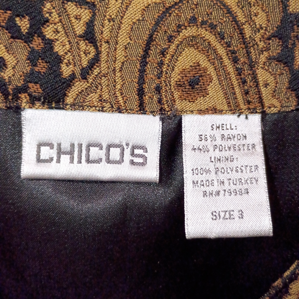 Chico's Women's Paisley V-Neck Sleeveless Top in Gold and Black Size 3 (XL) - Picture 4 of 9
